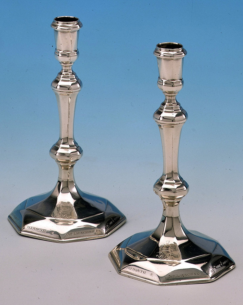 Detail of Queen Anne candlesticks by John Bache