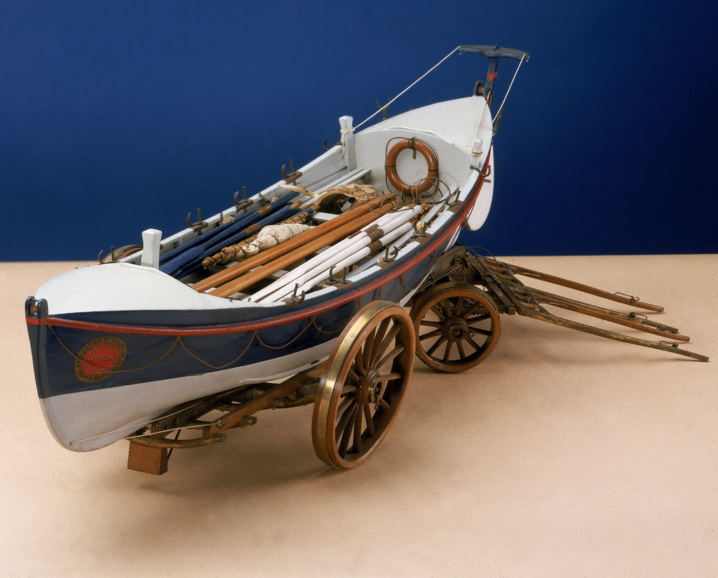 Detail of Full hull model, self-righting lifeboat with launching carriage by unknown