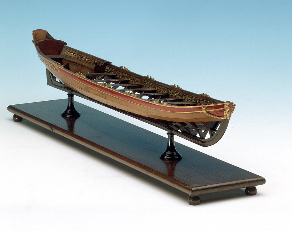 Detail of Full hull model, shallop, starboard by unknown