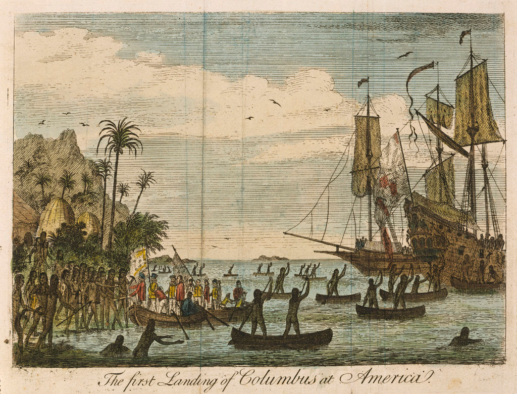 Detail of Christopher Columbus's voyage, 1492-93. First landing of Columbus in the New World by W B Rye