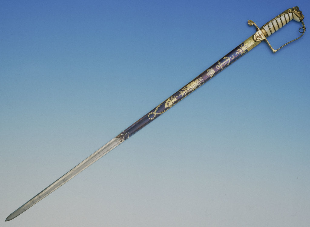Detail of Stirrup hilted sword which belonged to Admiral of the Fleet Sir George Martin (1764-1847) by Dudley