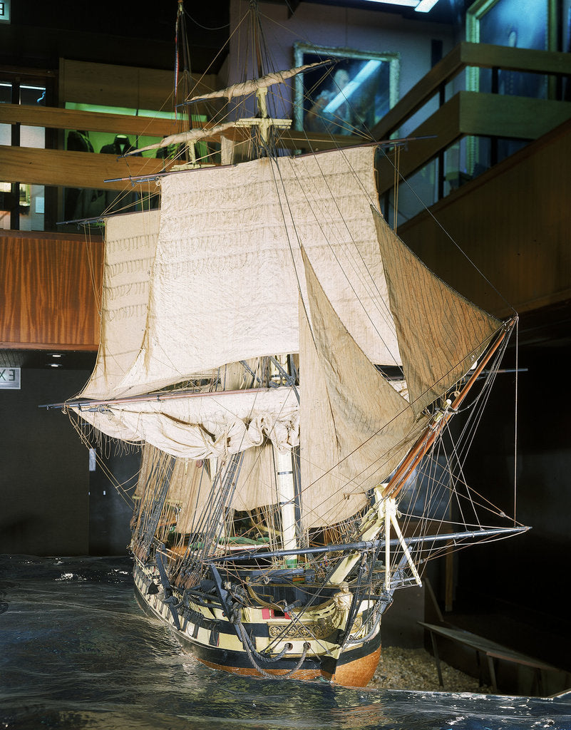 Detail of Contemporary full hull model of the 'Cornwallis' (1813), a 74-gun two-decker ship of the line, built plank on frame by J. Bomajee