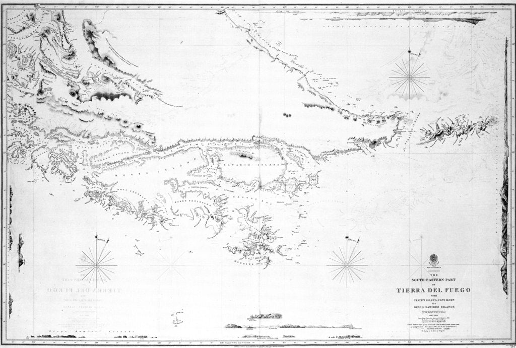 Detail of South America the south-eastern part of Tierra del Fuego with Staten Island, Cape Horn and Diego Ramirez Islands by British Admiralty