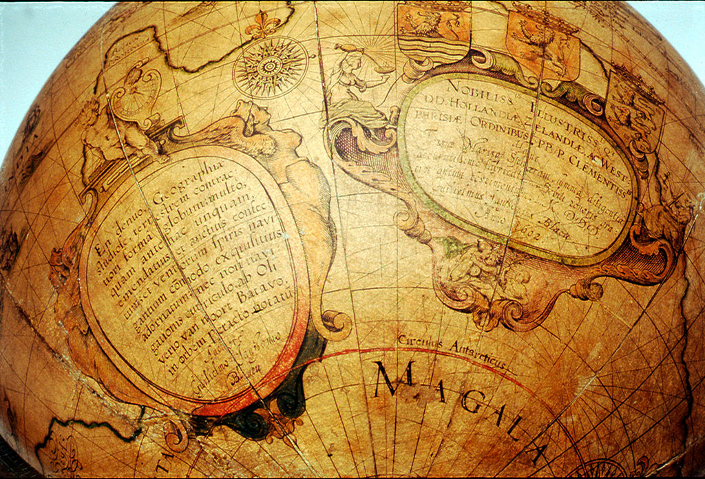 Detail of Cartouches in southern continent by Willem Jansz Blaeu