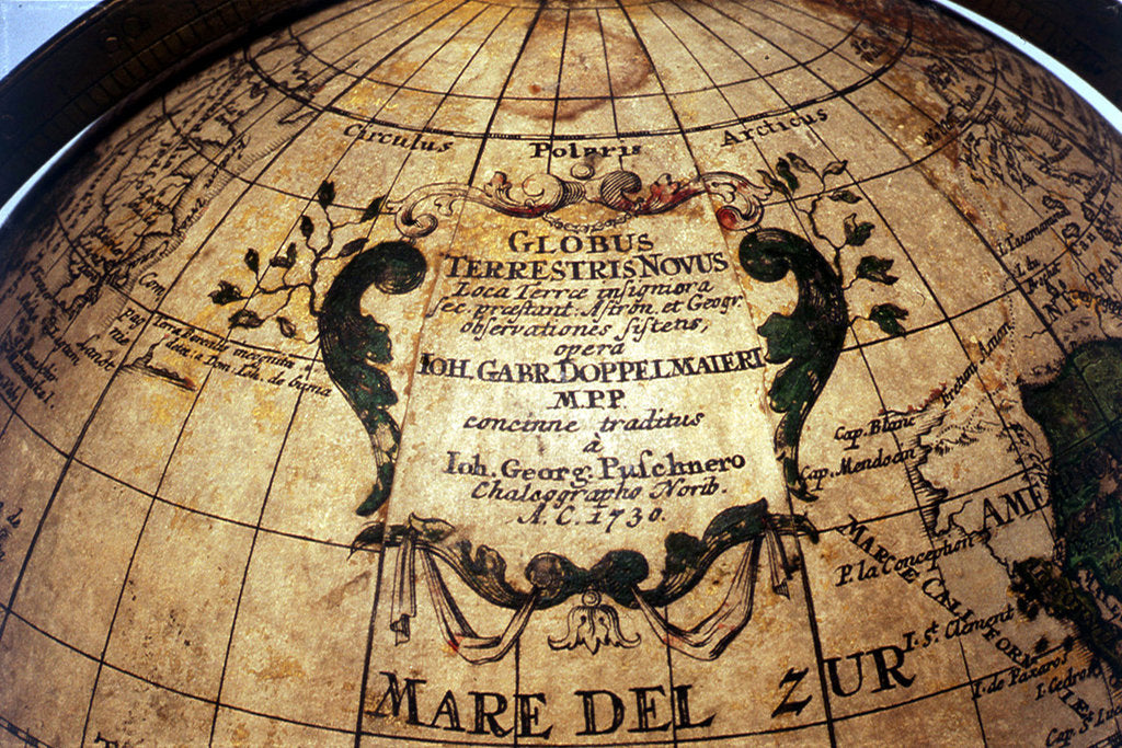 Detail of Cartouche in North Pacific Ocean by Johann Gabriel Doppelmayr