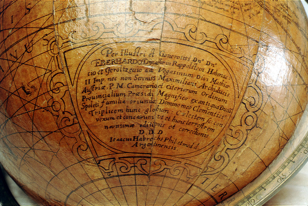 Detail of Dedication in hypothetical southern continent by Isaac Habrecht II