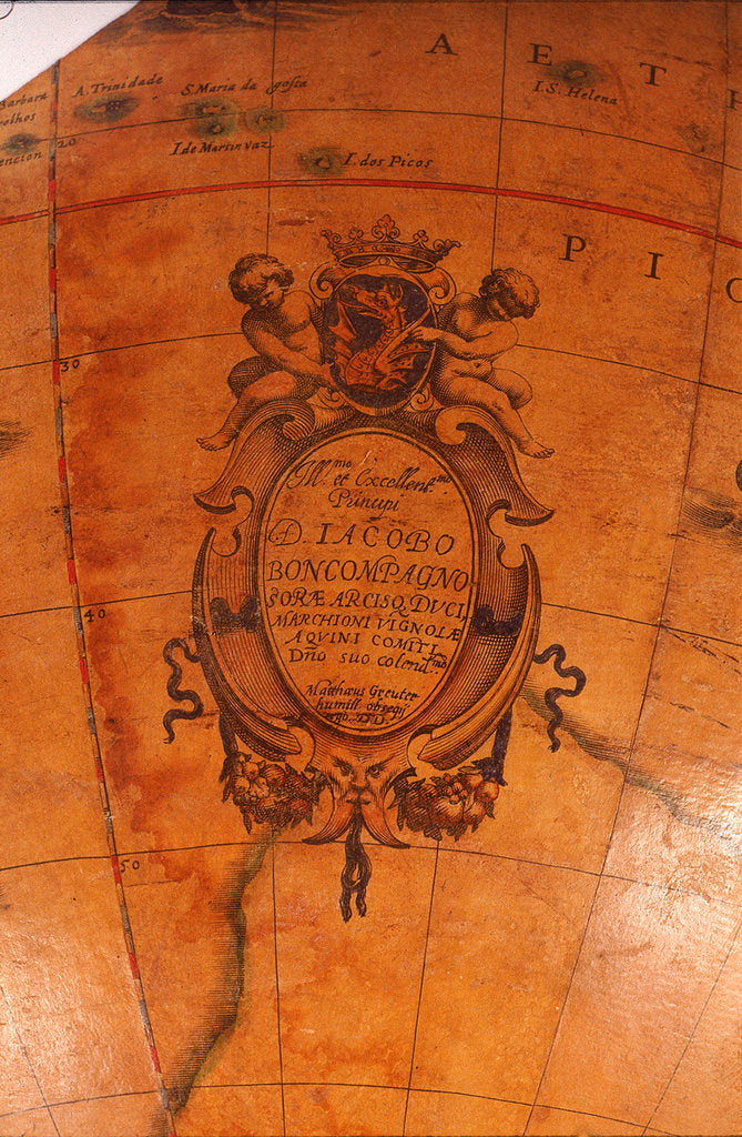 Detail of dedication in Atlantic Ocean by Matthaeus Greuter