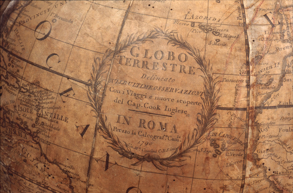 Detail of Cartouche in Atlantic Ocean by Giovanni Maria Cassini