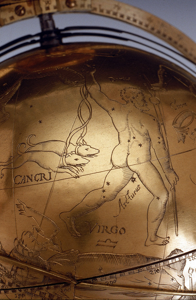 Detail of The dogs of Bootes, detail on celestial globe by Isaac Habrecht II