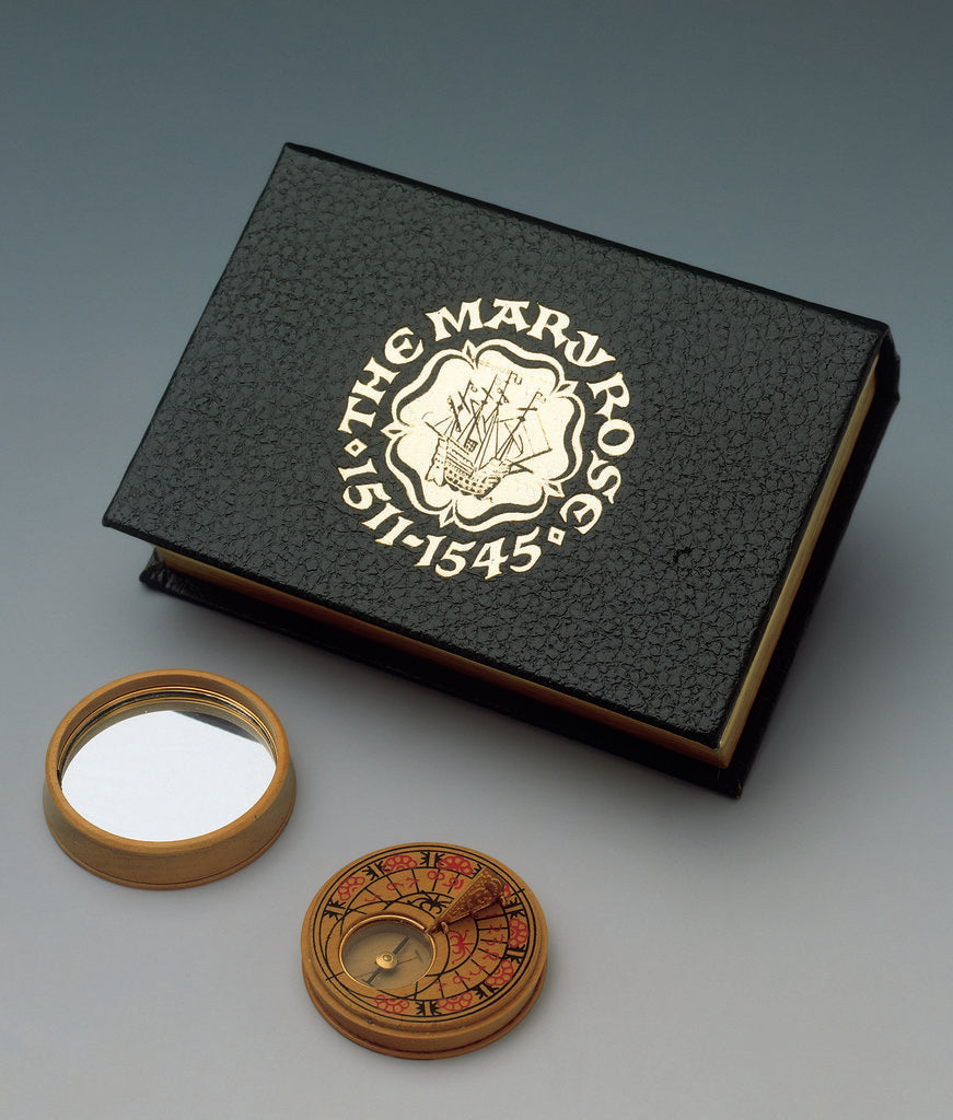 Detail of Replica compass dial from the Mary Rose together with lid and box by Mary Rose Trading Ltd.