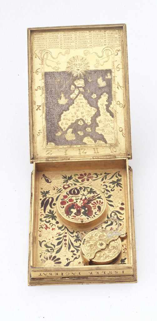 Detail of Astronomical compendium, inside of base and back of compass by Christoph Schissler
