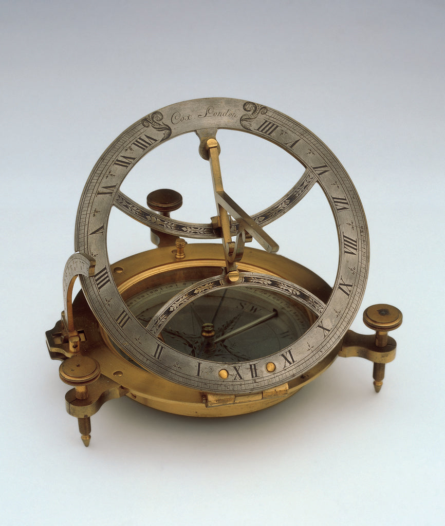 Detail of Circular inclining dial for latitudes 0-60 North by Cox