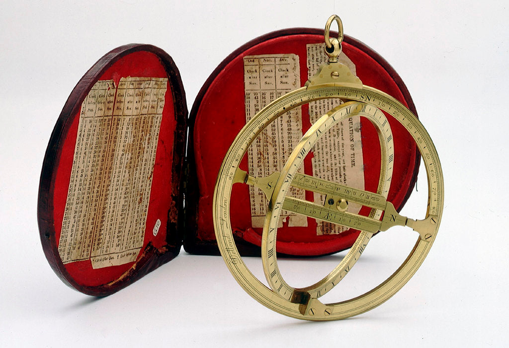 Detail of Universal equinoctial ring dial, with case by Dollond