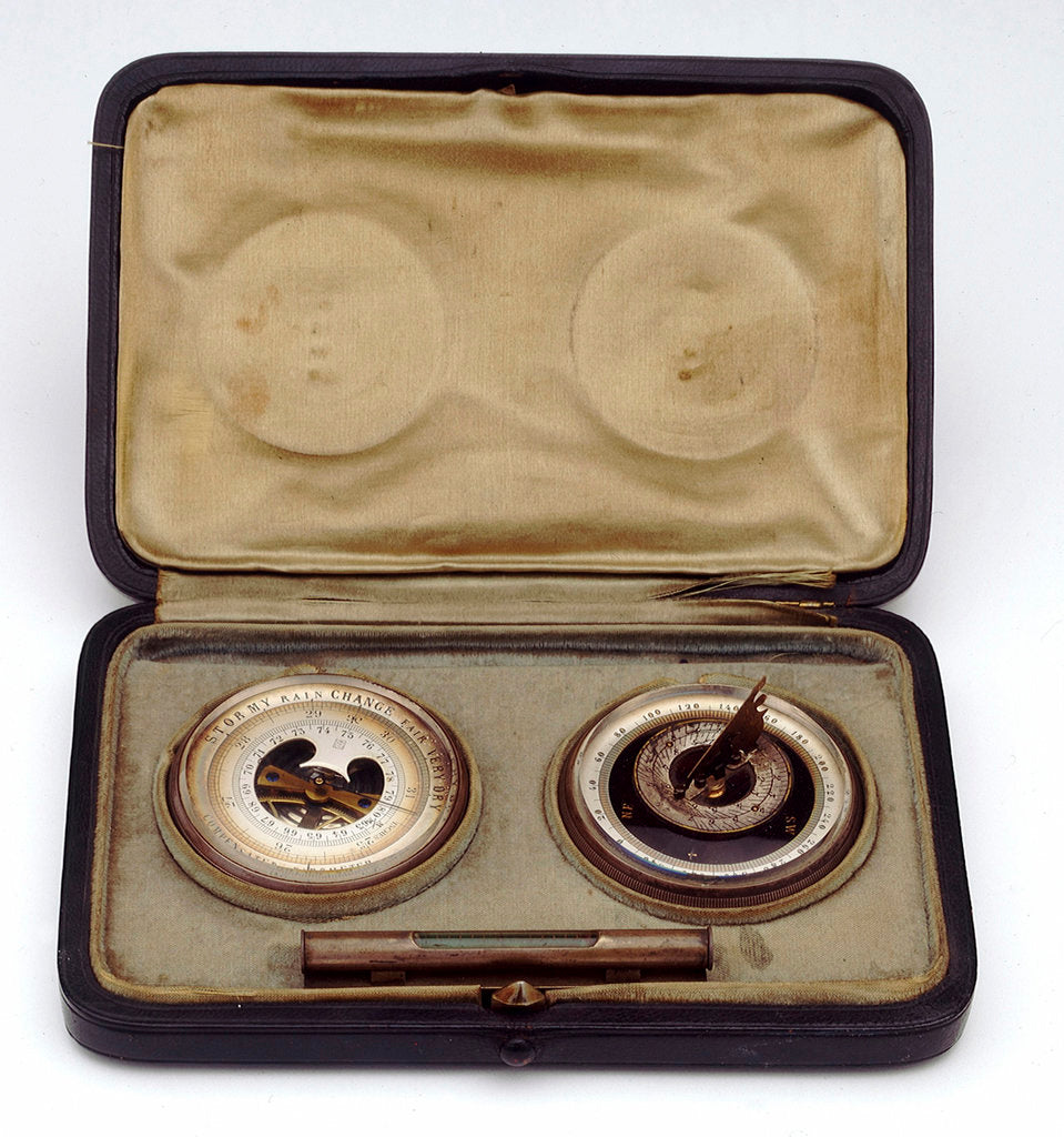 Detail of Horizontal dial, in case, with a travelling barometer by unknown