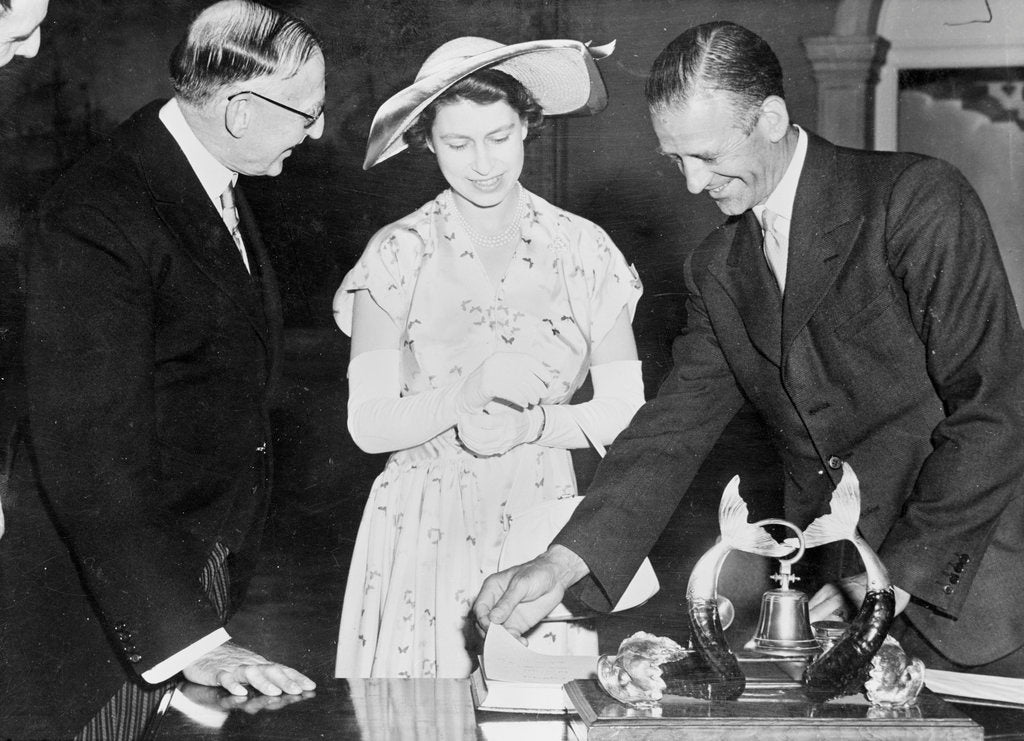 Detail of Reginald Lowen MBE with Princess Elizabeth by unknown