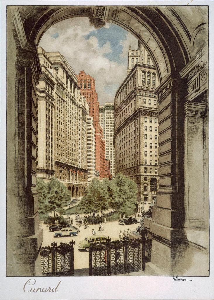 Detail of Front cover of Cunard menu featuring archway by unknown