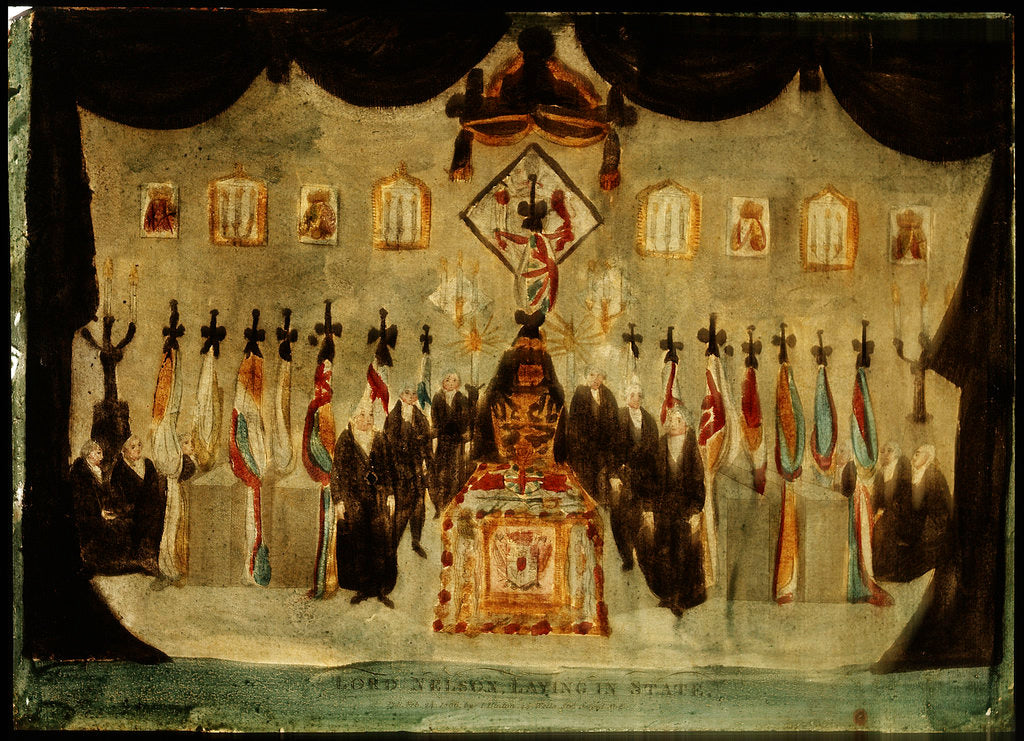 Detail of Picture on glass: Lord Nelson Lying in State by J. Hinton