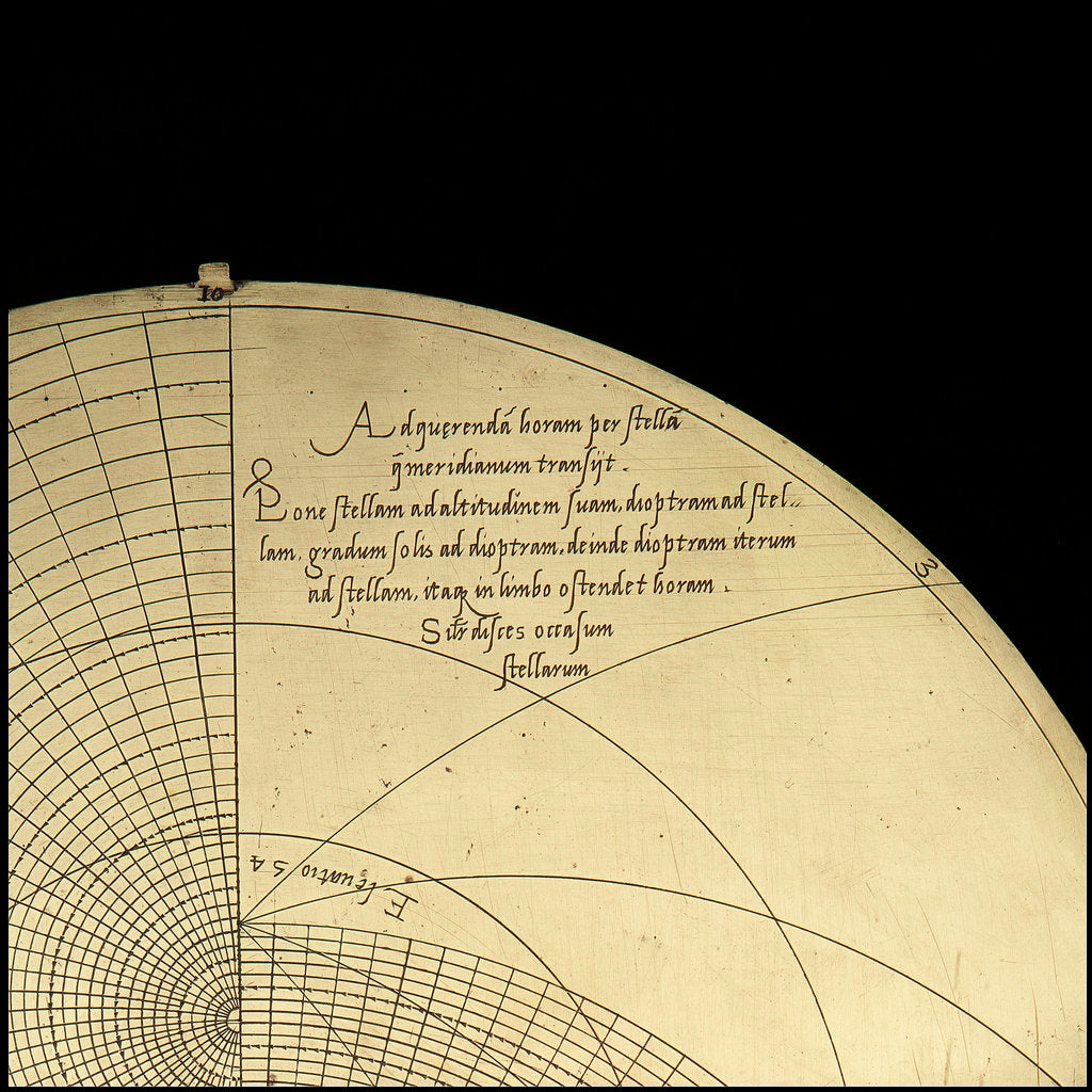 Detail of Astrolabe: inscription on plate for 51 by Michael D. Piquer
