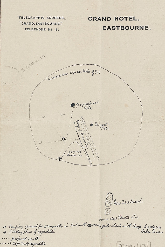 Detail of Sketch outlining Shackleton's route to the pole by Ernest Shackleton