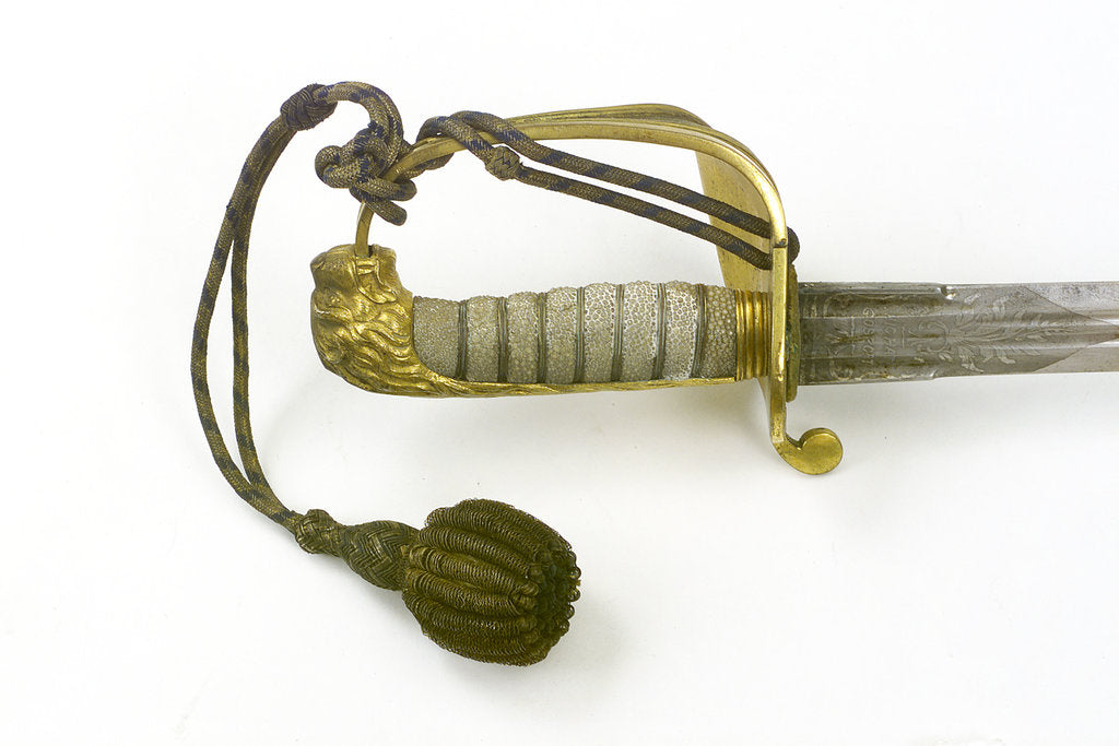 Detail of Solid half-basket hilted sword by F. Highatt