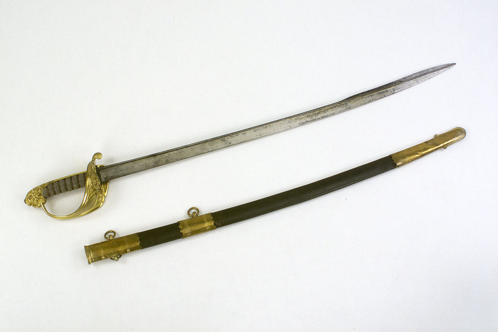 Detail of Sword, solid half-basket hilt by Ramsey
