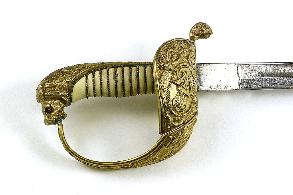 Detail of German solid half-basket hilted sword by unknown