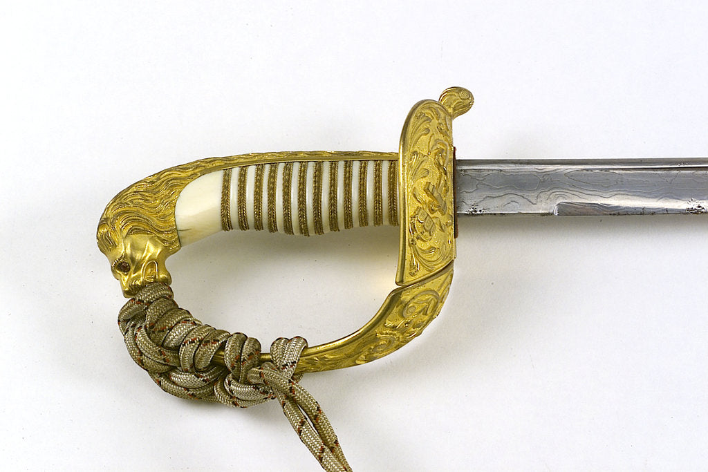 Detail of German solid half-basket hilted sword by K.L.H. Berser Collani & Co.
