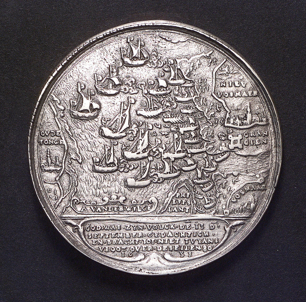 Detail of Medal commemorating the Spanish fleet captured at the Slaak, 1631; reverse by A. van der Wilge