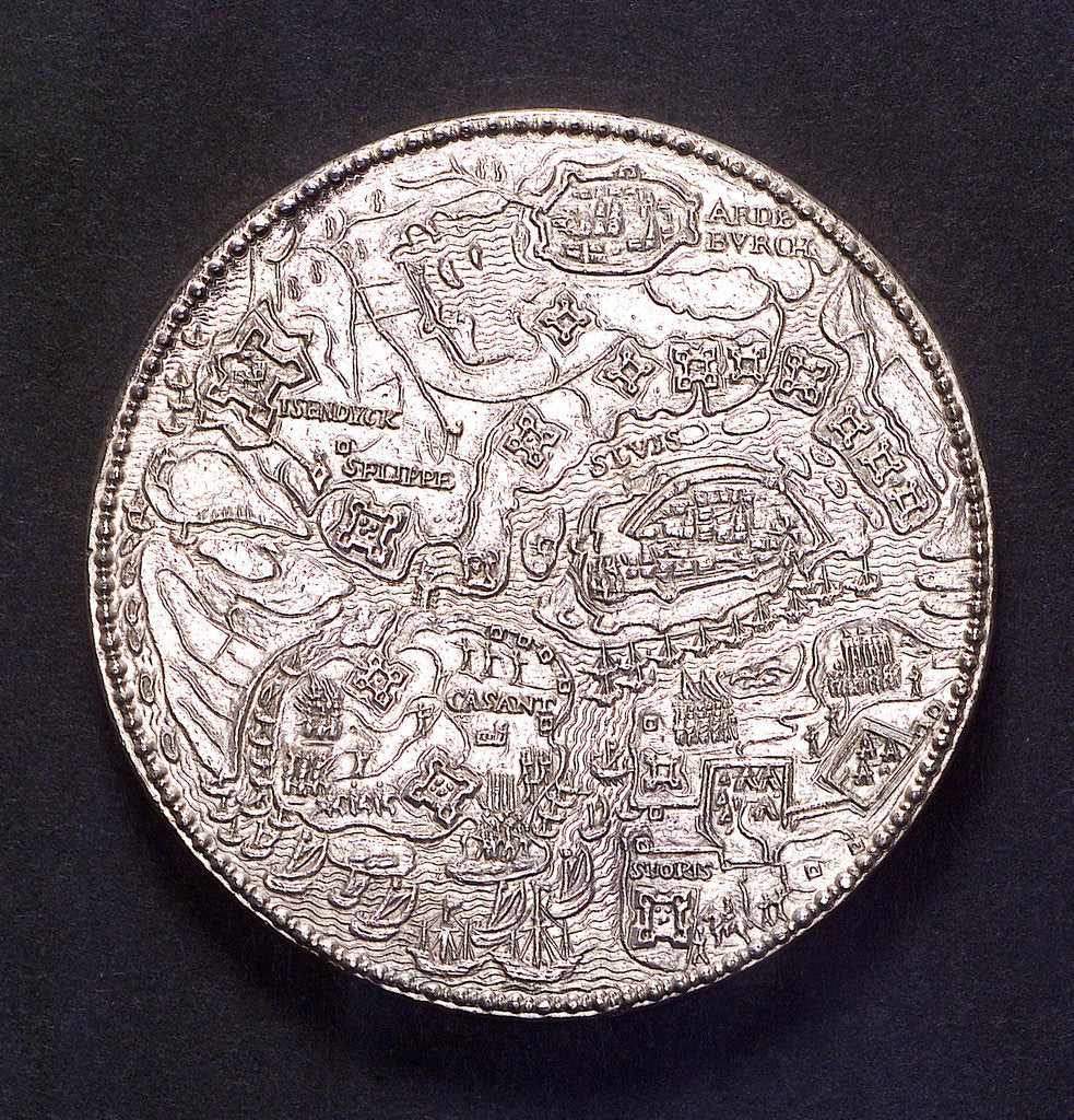 Detail of Medal commemorating the defence of Sluys and Ostend, 1603; obverse by unknown