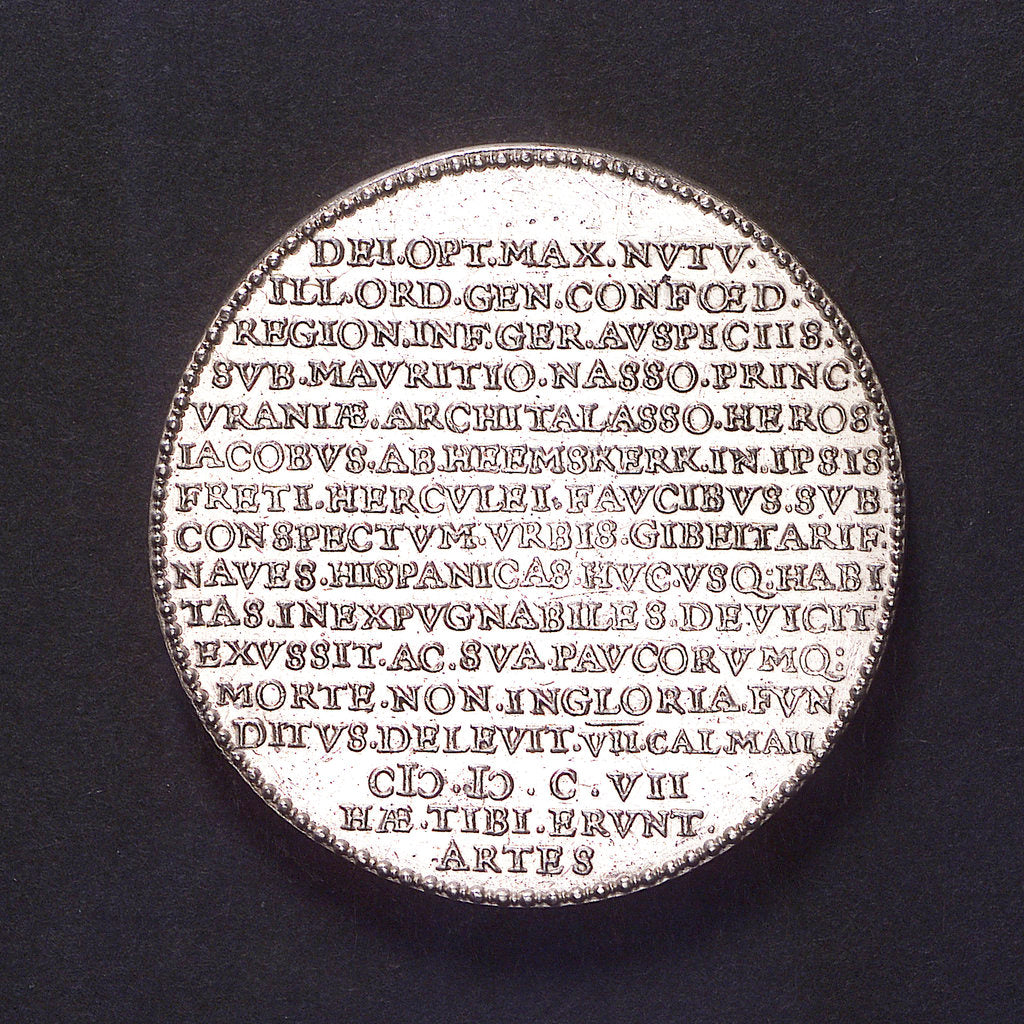 Detail of Medal commemorating Admiral Heemskerk's victory at Gibraltar, 1607; reverse by unknown