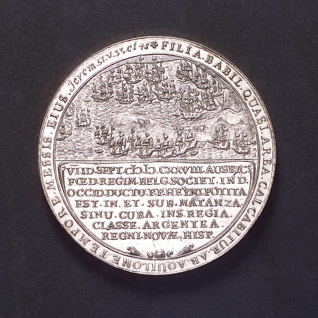 Detail of Medal commemorating Admiral Heyn and the capture of the Spanish silver fleet off Matanzas, 1628; reverse by unknown