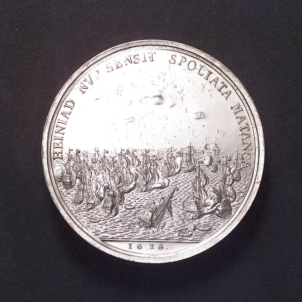Detail of Medal commemorating Admiral Heyn and the capture of the Spanish silver fleet off Matanzas, 1628; reverse by unknown