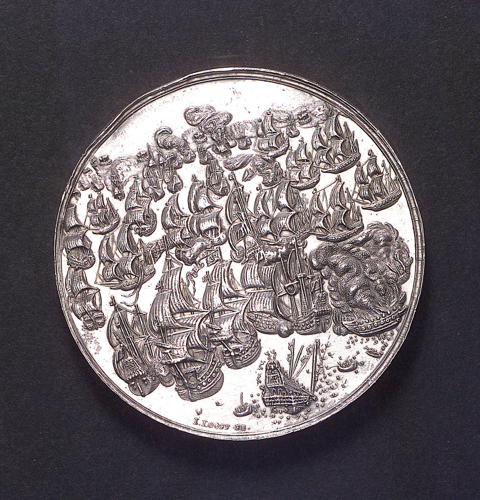 Detail of Medal commemorating the destruction of the Spanish fleet off Dover, 1639; obverse by J. Looff