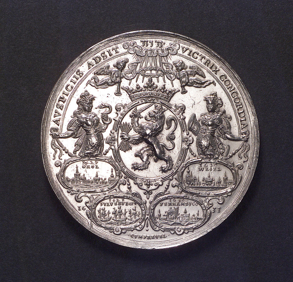 Detail of Medal commemorating the capture of the Spanish silver fleet off Matanzas, 1628; reverse by A. van der Wilge
