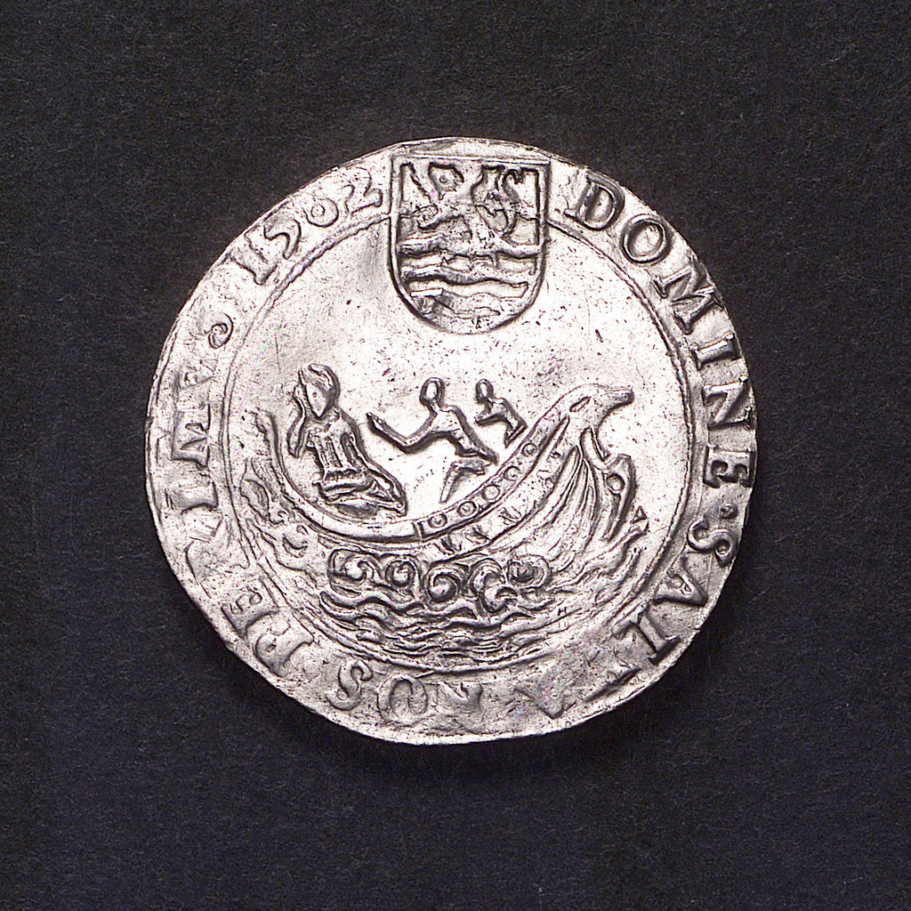 Detail of Counter commemorating Dutch peril, 1562; obverse by unknown