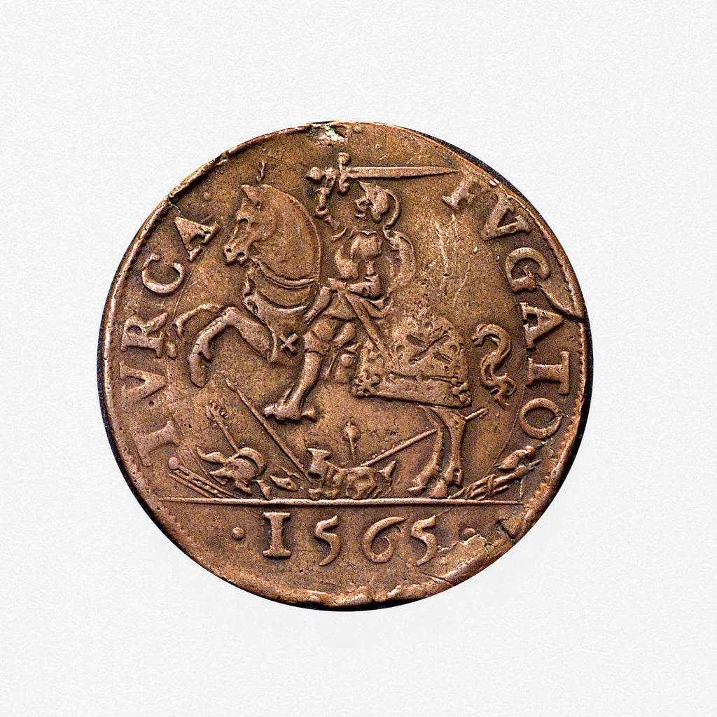 Detail of Counter commemorating Malta delivered from the Turks, 1565; obverse by unknown