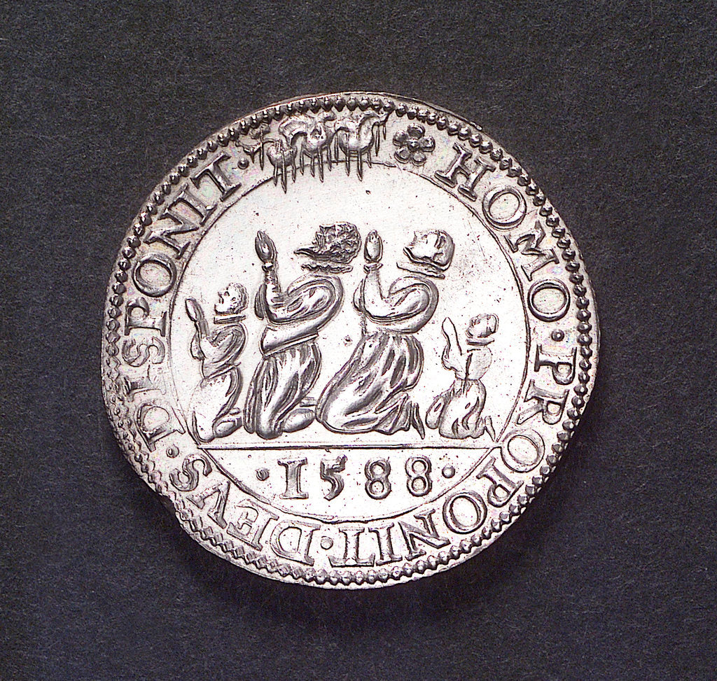 Detail of Counter commemorating the defeat of the Spanish Armada, 1588; obverse by unknown