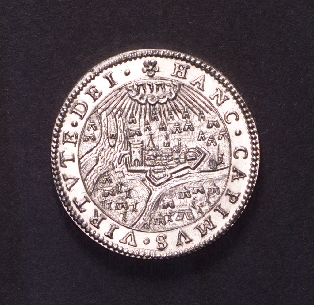 Detail of Counter commemorating the Battle of Rhinberck and the siege of Ostend, 1601; reverse by unknown