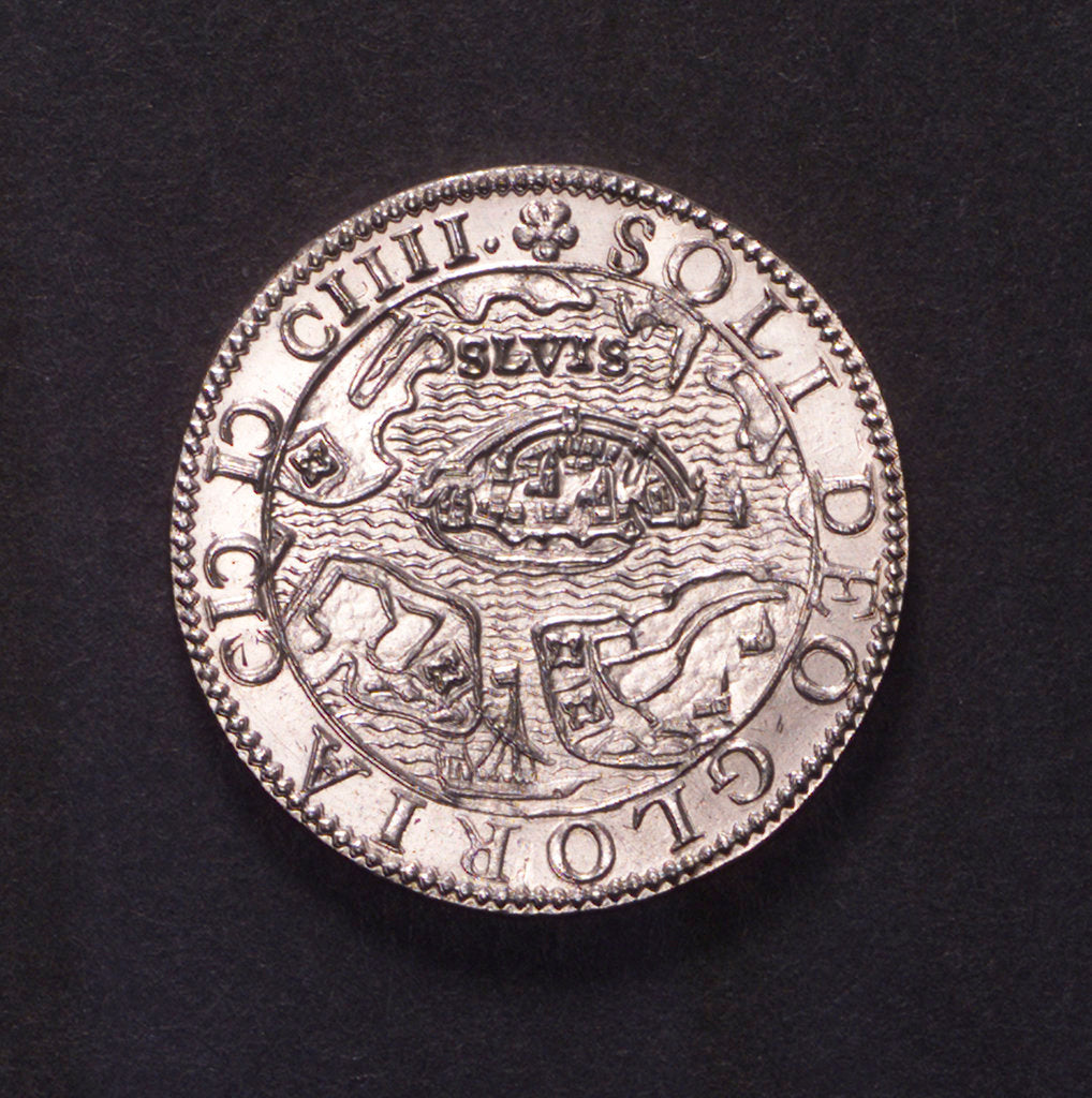Detail of Counter commemorating the Battle of Sluys, 1603 and the defence of Ostend, 1604; obverse by unknown