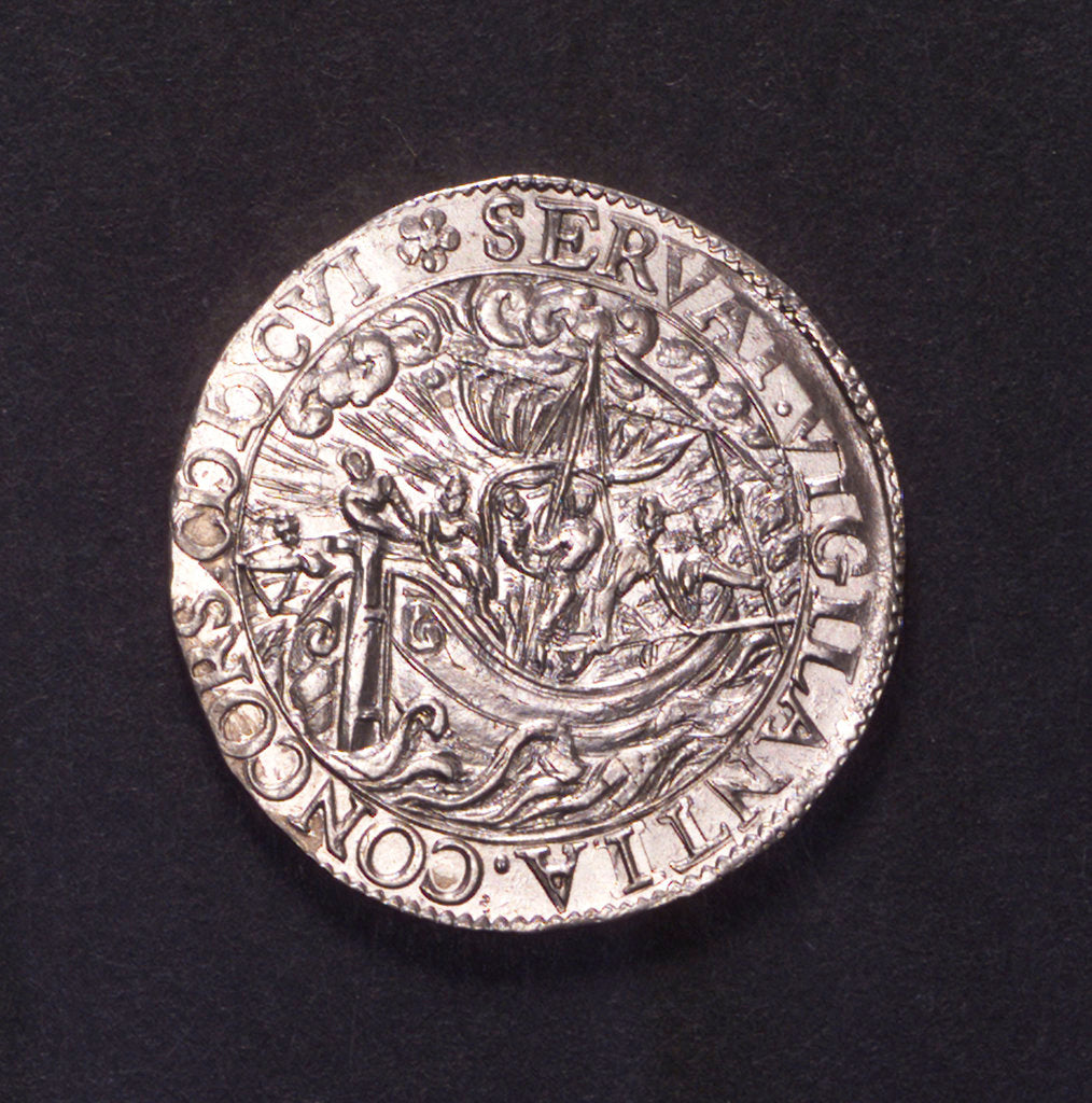 Detail of Counter commemorating the defeat of the Dutch fleet under Admiral Houtain, 1606; obverse by unknown