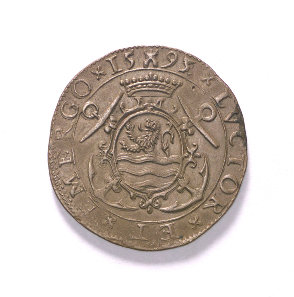 Detail of Counter commemorating losses by storm, 1593; reverse by unknown