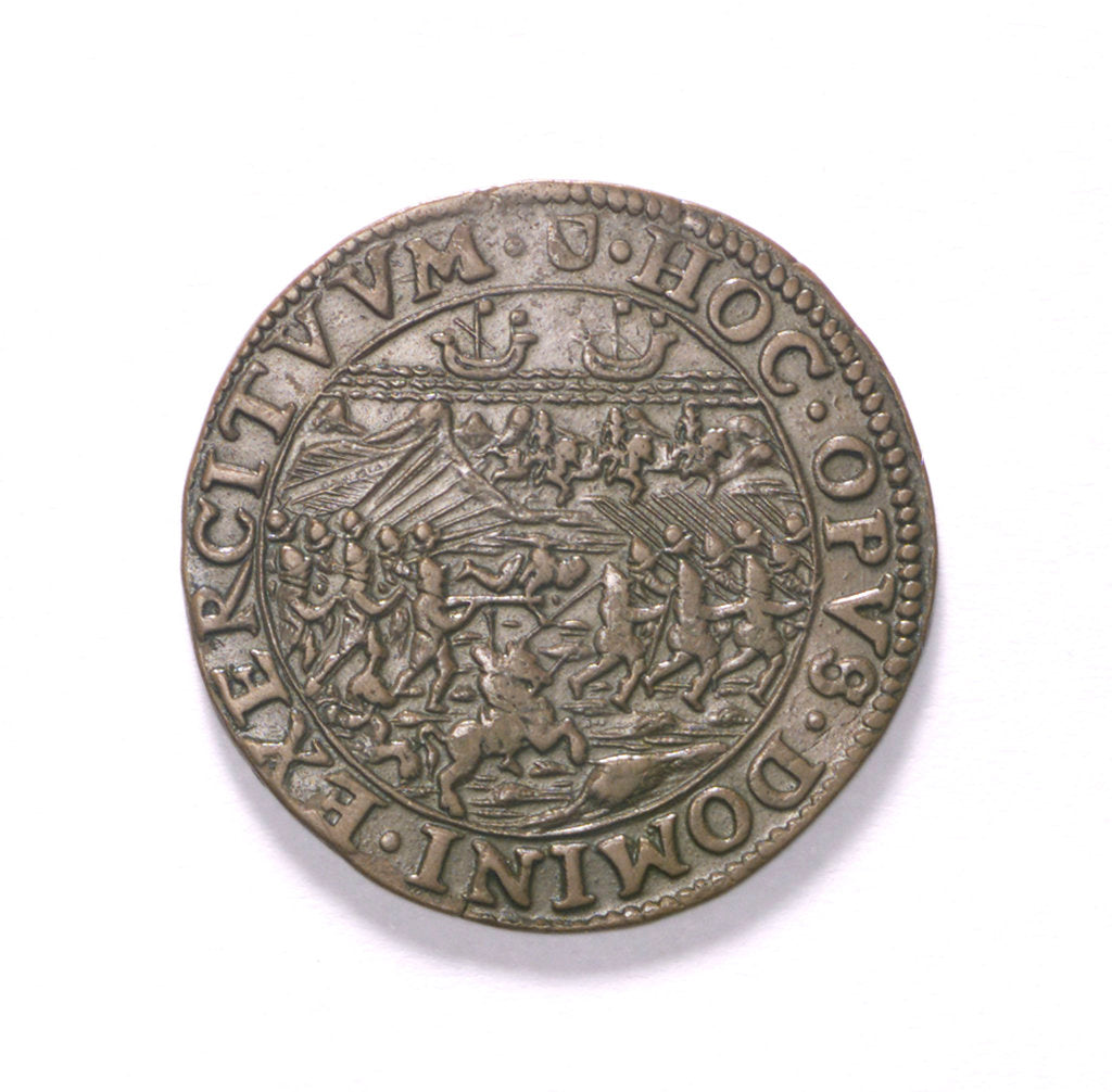 Detail of Counter commemorating the Battle of Nieuport, 1600; obverse by unknown