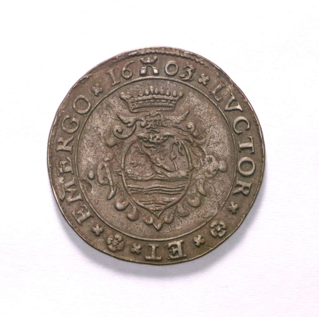 Detail of Counter commemorating the Spanish defeat off Sluys, 1603; reverse by unknown