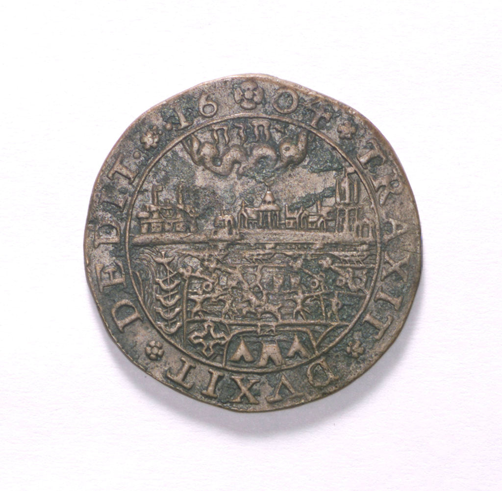 Detail of Counter commemorating the Spanish defeat off Sluys, 1603; obverse by unknown