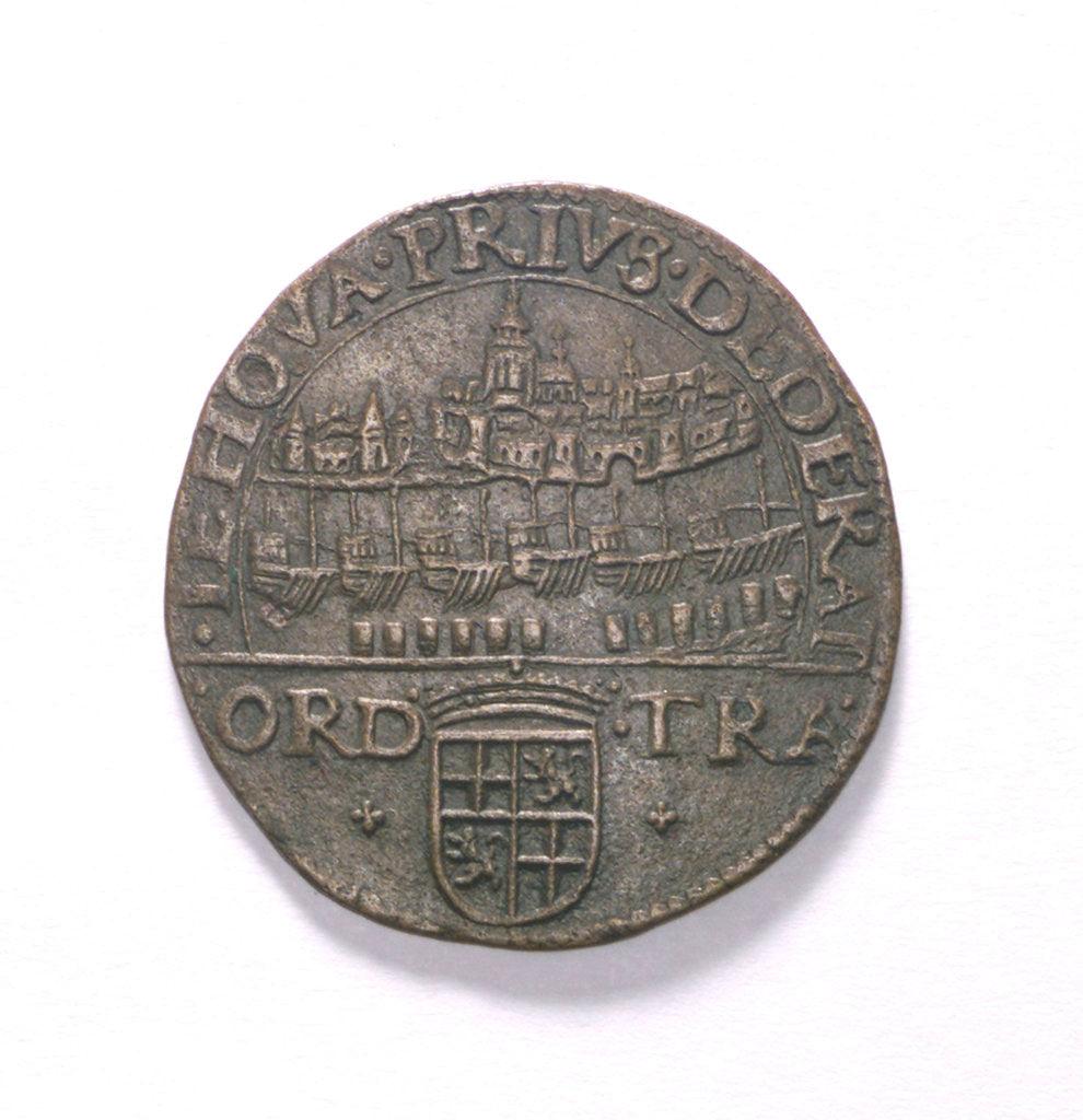 Detail of Counter commemorating the Battle of Sluys, 1603 and the defence of Ostend, 1604; obverse by unknown