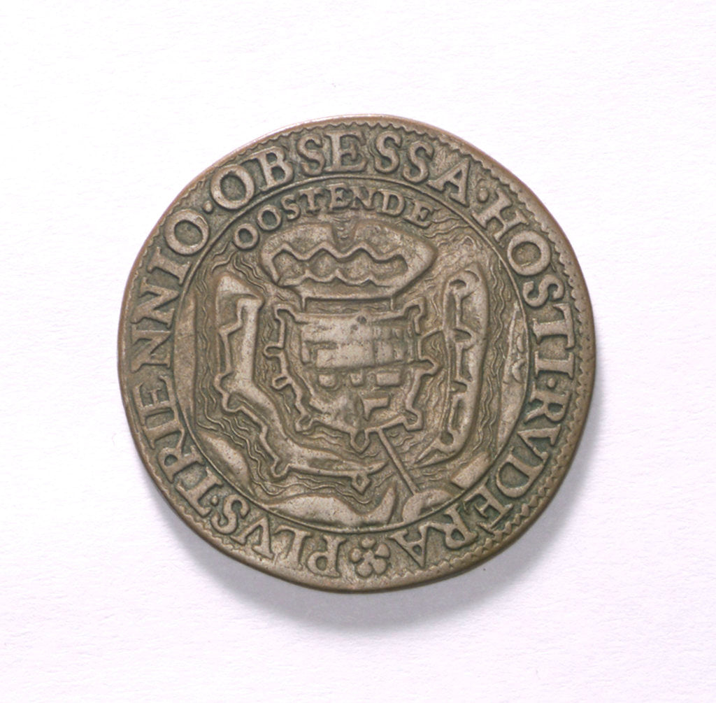 Detail of Counter commemorating the siege of Ostend, 1604 and the capture of other cities; obverse by unknown
