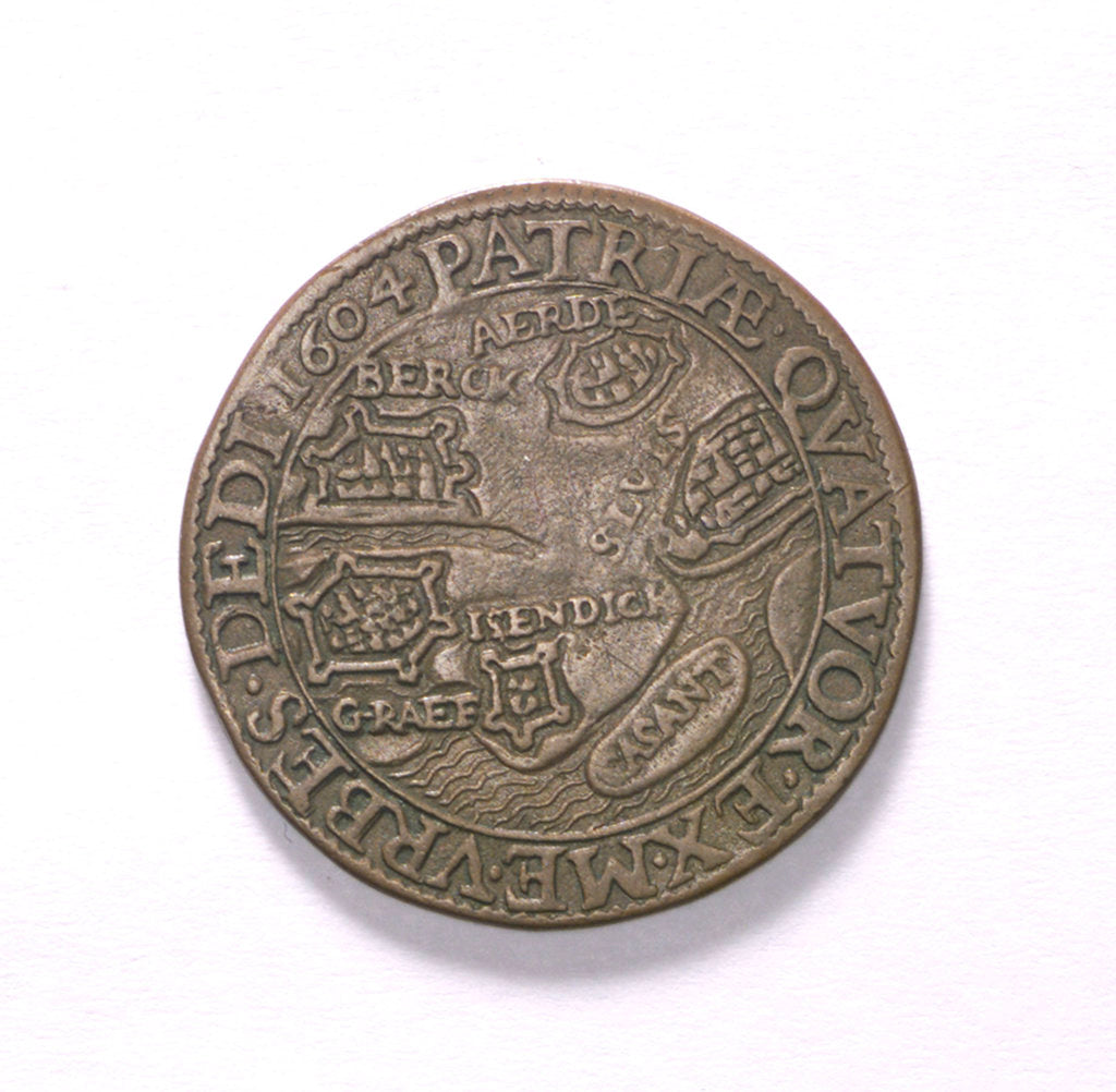Detail of Counter commemorating the siege of Ostend, 1604 and the capture of other cities; reverse by unknown