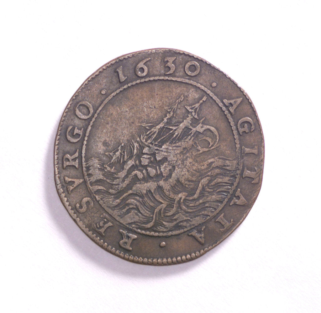 Detail of Counter commemorating preparations for the renewal of war, 1630; reverse by unknown