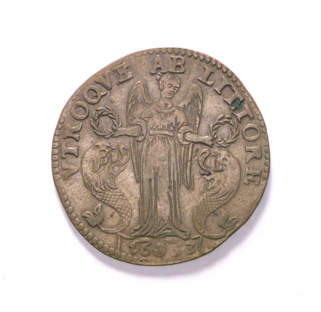 Detail of Counter commemorating the capture of Dunkirk and Barcelona, 1653; reverse by unknown