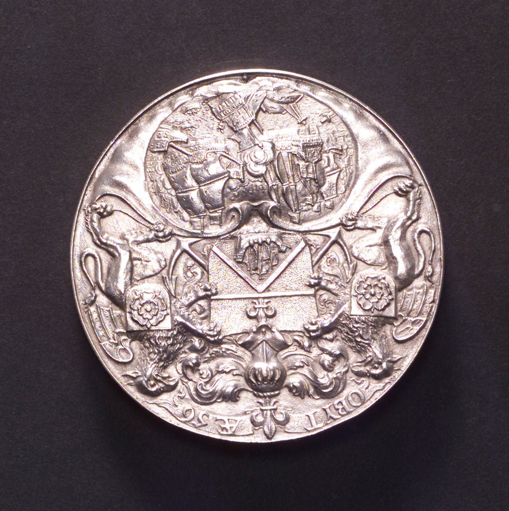 Detail of Medal commemorating the Battle of the Texel and the death of Admiral Tromp, 1653; reverse by P. van Abeele